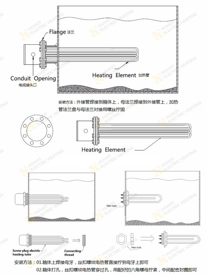 鍋爐電加熱管安裝示意圖,僅供參考。 鍋爐電加熱管安裝示意圖,僅供參考。
